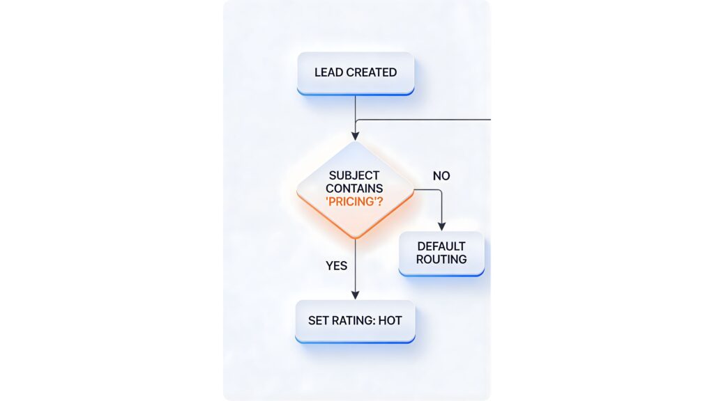 Visualization of a Salesforce Flow Builder diagram for automated lead qualification and routing.