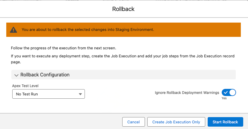 Rollback management and recovery procedures in Copado Deployment