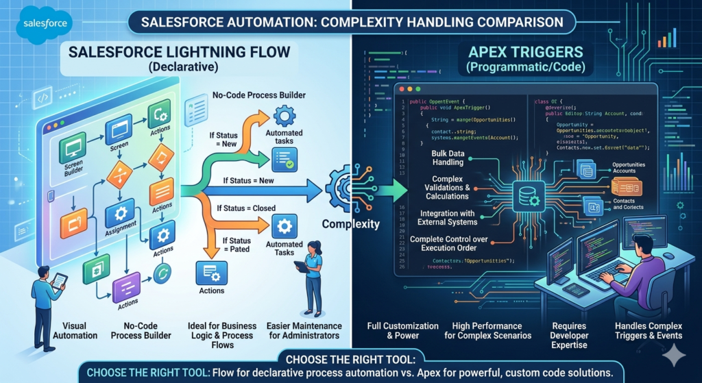  Complexity handling Salesforce Lightning Flow vs Apex Trigger